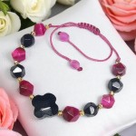 Moc Bogini Bransoletka na pewność siebie i ochronę czarny agat tygrysie oko fuksja