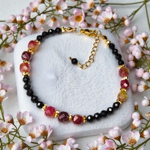 Bogini bransoletka na ochronę i granice Zielono-Różowy  i Czarny Turmalin