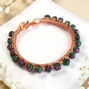 Bransoletka miedziana z zoisytem z rubinem damska na odwagę harmonię i transformację