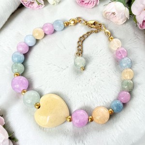 Amora bransoletka damska z żółtym jadeitem i pastelowym chalcedonem na radość harmonię i miłość do życia