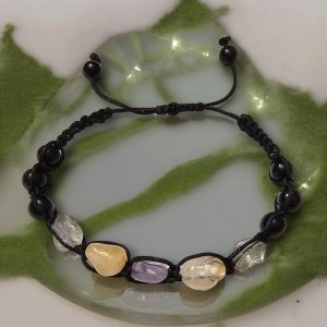 Męska bransoletka z ametystem cytrynem i czarnym turmalinem ochrona i intuicja