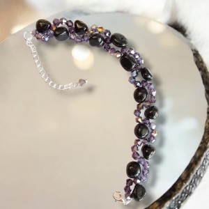 Elegancka bransoletka Czarny Turmalin z kryształkami