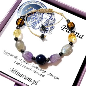 Bransoletka znak zodiaku Panna Cytryn Lapis Lazuli  Ametyst bransoletka z kamieni naturalnych