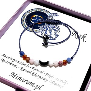 Bransoletka znak zodiaku Rak Opal Karnerol  Kamień Księżycowy bransoletka z kamieni naturalnych