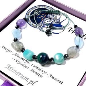 Bransoletka znak zodiaku Wodnik Amazonit Labradoryt Akwamaryn bransoletka z kamieni naturalnych