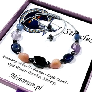 Bransoletka znak zodiaku Strzelec Obsydian Lapis Lazuli  Opal bransoletka z kamieni naturalnych