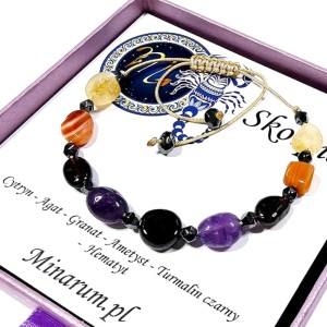 Bransoletka znak zodiaku Skorpion Turmalin Granat Cytryn bransoletka z kamieni naturalnych