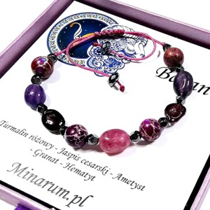 Bransoletka znak zodiaku Baran Granat Turmalin Ametyst bransoletka z kamieni naturalnych