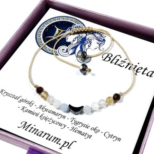 Bransoletka znak zodiaku Bliźnięta Akwamaryn Tygrysie oko Cytryn bransoletka z kamieni naturalnych