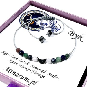 Bransoletka znak zodiaku Byk Lapis Lazuli Szafir Agat różowy bransoletka z kamieni naturalnych