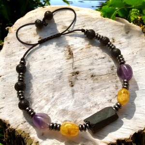 Bransoletka Męska z czarnym turmalinem ametystem i hematytem ochrona i kontrola