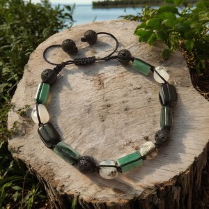 Bransoletka Męska ze szmaragdem opalem i obsydianem ochrona dobrobyt