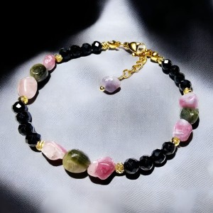 Siła Bransoletka ochronna z czarnym różowym i zielonym Turmalinem