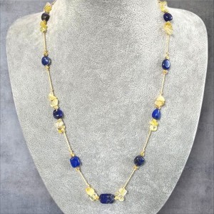 Blask Elegancki naszyjnik z  Lapis lazuli i cytrynem regulowana długość na sznurku jubilerskim