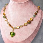 Pawie Oko Naszyjnik z zawieszką w kształcie serca z Agatu i Muszli na sznurku