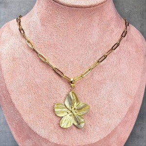 Naszyjnik z odpinaną zawieszką rajski kwiat stal pozłacana