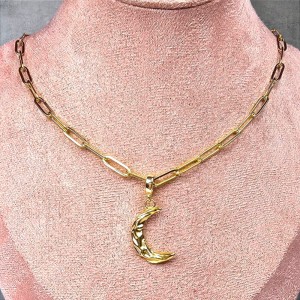 Naszyjnik z odpinaną zawieszką Księżyc stal pozłacana