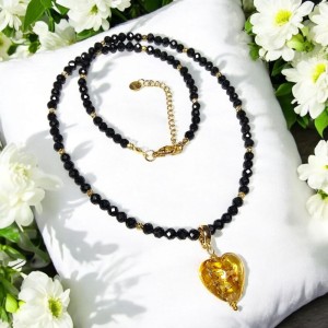 Magia Nocy Naszyjnik z Czarnym Turmalinem z zawieszką w kształcie serca